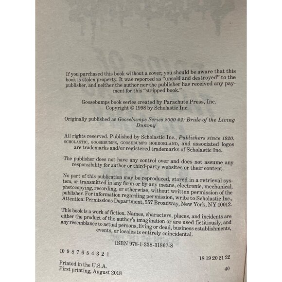 Goosebumps Bride Of The Living Dummy Paperback Book By R.L. Stine - Picture 2 of 9